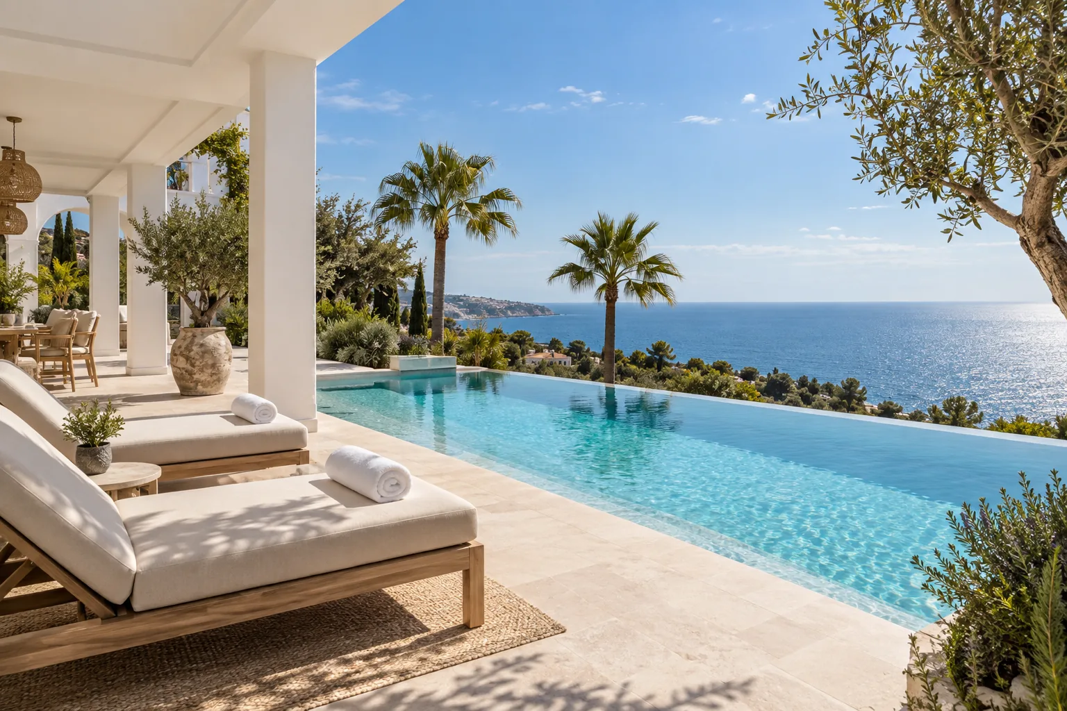 Poolanlage mit Meerblick an der Costa del Sol