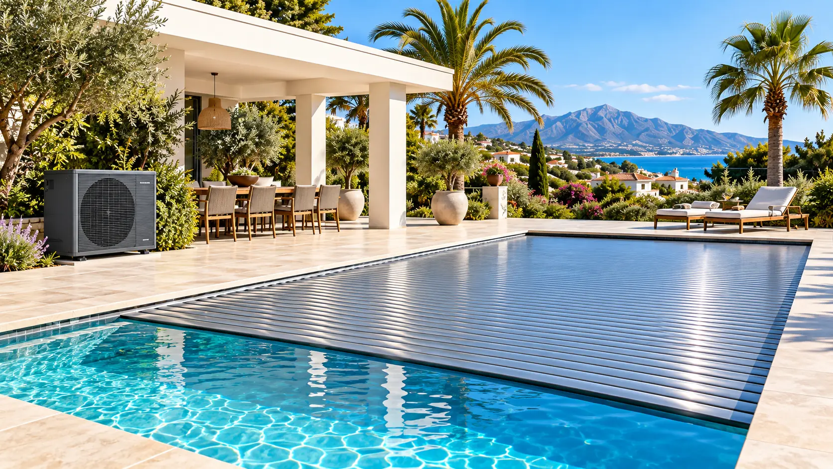 Pool with heat pump and cover on the Costa del Sol
